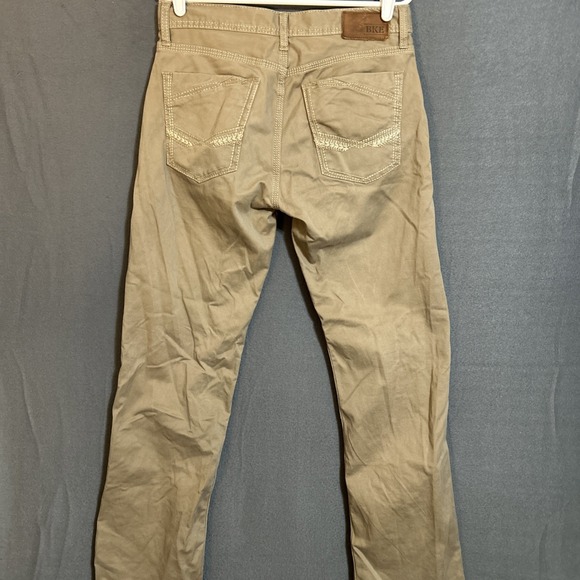 BKE Jeans Mens 30L Brown Jake Boot Leg Denim Embroidered Buckle Western Stretch - Picture 5 of 9